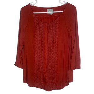 Maeve Anthropology‎ Button Down Tunic Top Womens Size 6 Red Lace Flowy